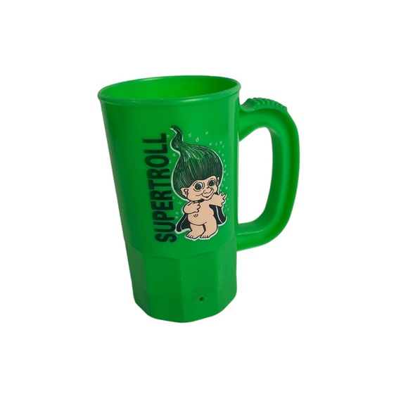 Vintage Super Mug SUPERTROLL Graphic Green Plastic Mug Cup 14 oz Made in USA